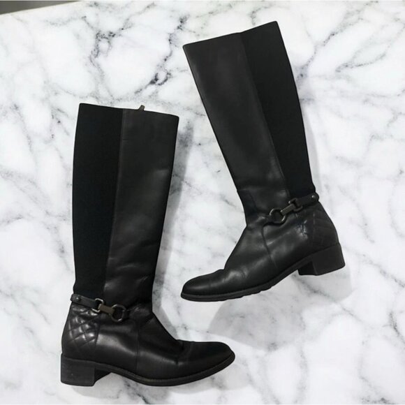 AQUATALIA Black Leather Quilted Boots Size 6.5 - Picture 1 of 9